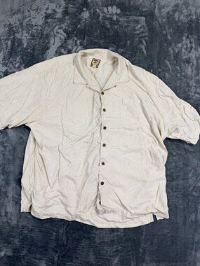 Tommy Bahama Mens XXL White 100% Silk Button-Front Shirt